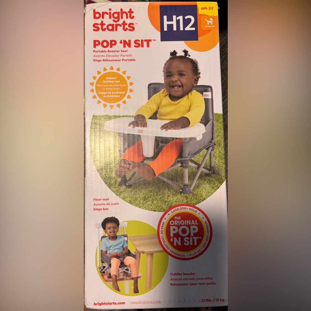 Bright Starts Pop 'N Sit Portable Booster, Indoor/Outdoor Use, Floor Seat